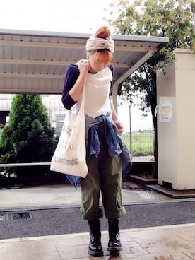 「TODAYFUL（トゥデイフル）のVintageトートバッグ（トートバッグ）」を使った、いく☆さん（レディース・153cm）の夏コーディネート