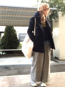 「TODAYFUL（トゥデイフル）のアイテム（ピーコート）」を使った、いく☆さん（レディース・153cm）の冬コーディネート