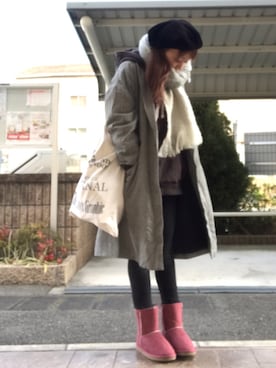 「ブーツイン」｜「アイテム（ステンカラーコート）」を使った、いく☆さん（レディース・153cm）の冬コーディネート