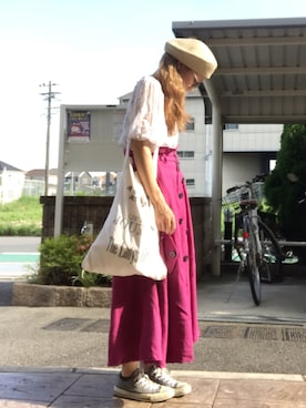 「TODAYFUL（トゥデイフル）のアイテム（ハンチング/ベレー帽）」を使った、いく☆さん（レディース・153cm）の夏コーディネート