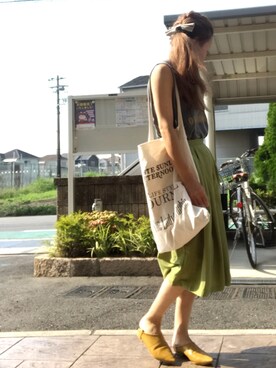 「TODAYFUL（トゥデイフル）のVintageトートバッグ（トートバッグ）」を使った、いく☆さん（レディース・153cm）の夏コーディネート