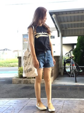 「TODAYFUL（トゥデイフル）のVintageトートバッグ（トートバッグ）」を使った、いく☆さん（レディース・153cm）の夏コーディネート