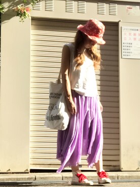 「白いスニーカー」｜「アイテム（帽子）」を使った、いく☆さん（レディース・153cm）の夏コーディネート