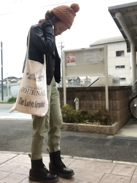 「TODAYFUL（トゥデイフル）のアイテム（ライダースジャケット）」を使った、いく☆さん（レディース・153cm）の春コーディネート