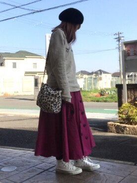 「TODAYFUL（トゥデイフル）のアイテム（ハンチング/ベレー帽）」を使った、いく☆さん（レディース・153cm）の春コーディネート