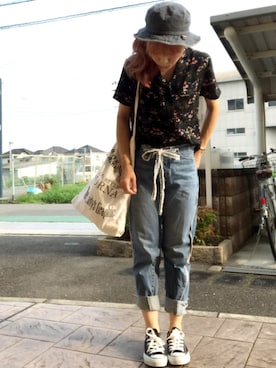「TODAYFUL（トゥデイフル）のVintageトートバッグ（トートバッグ）」を使った、いく☆さん（レディース・153cm）の夏コーディネート