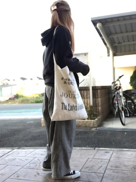 「TODAYFUL（トゥデイフル）のVintageトートバッグ（トートバッグ）」を使った、いく☆さん（レディース・153cm）の冬コーディネート