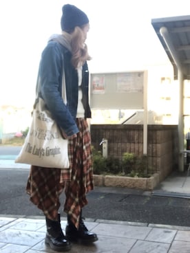 「TODAYFUL（トゥデイフル）のVintageトートバッグ（トートバッグ）」を使った、いく☆さん（レディース・153cm）の冬コーディネート