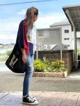 「Ungrid（アングリッド）のフレイドヘムストスリ（デニムパンツ）」を使った、いく☆さん（レディース・153cm）の夏コーディネート