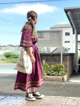 「TODAYFUL（トゥデイフル）のVintageトートバッグ（トートバッグ）」を使った、いく☆さん（レディース・153cm）の夏コーディネート