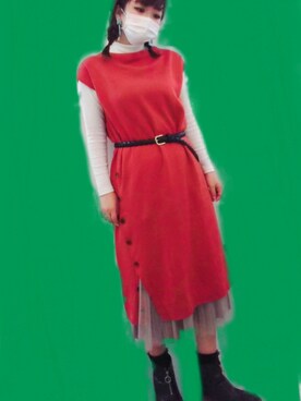 Vis ビス の 美人百花5月号掲載 フレンチスリーブベルト付きニットワンピース ワンピース ドレス Wear