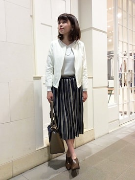「Sens de vie（サンスドゥウ゛ィ）のアイテム（ノーカラージャケット）」を使った、ikka HEAD OFFICE Women'sさん（レディース・158cm）の春コーディネート