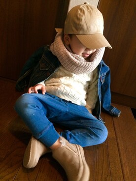 「三兄弟」｜「アイテム（デニムジャケット）」を使った、はるさん（キッズ・100cm）の冬コーディネート