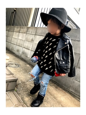 「BRANSHES（ブランシェス）のアイテム（ライダースジャケット）」を使った、はるさん（キッズ・90cm）の冬コーディネート