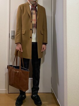 「BEAMS（ビームス）のアイテム（チェスターコート）」を使った、sshuhoさん（メンズ・174cm）の冬コーディネート