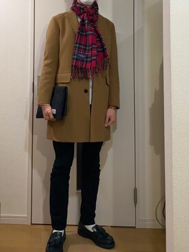 「BEAMS（ビームス）のアイテム（チェスターコート）」を使った、sshuhoさん（メンズ・174cm）の冬コーディネート