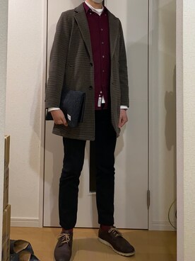 「BEAMS（ビームス）のアイテム（チェスターコート）」を使った、sshuhoさん（メンズ・174cm）の冬コーディネート