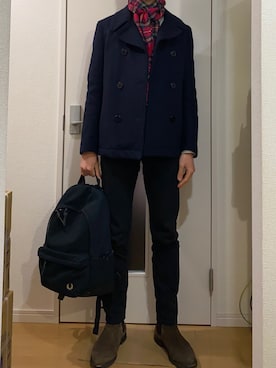 「BEAMS（ビームス）のアイテム（ピーコート）」を使った、sshuhoさん（メンズ・174cm）の冬コーディネート