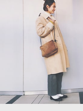 「GAP（ギャップ）のアイテム（ムートンコート）」を使った、meguさん（レディース・161cm）の冬コーディネート