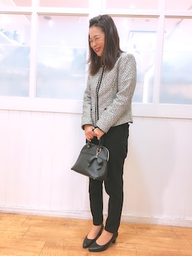 「ドレスキップ」｜「アイテム（ノーカラージャケット）」を使った、akaneさん（レディース・157cm）の冬コーディネート