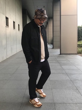 「MONKEY TIME（モンキータイム）のアイテム（カバーオール）」を使った、松井 明洋さん（メンズ・173cm）の秋コーディネート