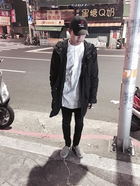 「PrettyNice （プリティナイス）のアイテム（帽子）」を使った、HOHAさん（メンズ・175cm）の冬コーディネート