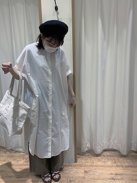 「153cm」｜「アイテム（ハンチング/ベレー帽）」を使った、かとちゃんさん（レディース・153cm）の夏コーディネート