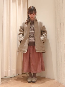 「ブラウンコーデ」｜「アイテム（チュニック）」を使った、クロダ🌿さん（レディース・153cm）の冬コーディネート