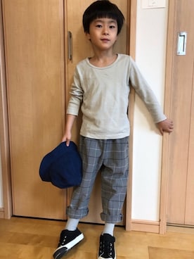 「アイテム（ハット、ブルー系）」を使った、YUKI☆さん（キッズ・110cm）の秋コーディネート