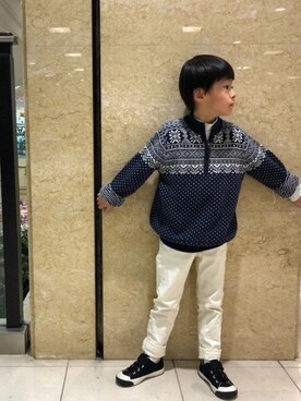 「ネイビー×ホワイト」｜「アイテム（スリッポン）」を使った、YUKI☆さん（キッズ・110cm）の秋コーディネート