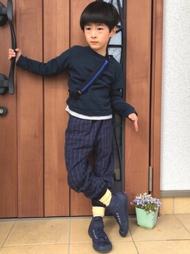 「アイテム（その他パンツ、ブルー系）」を使った、YUKI☆さん（キッズ・110cm）の春コーディネート