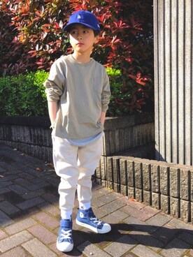 「アイテム（スウェットパンツ、ホワイト系）」を使った、YUKI☆さん（キッズ・120cm）の春コーディネート
