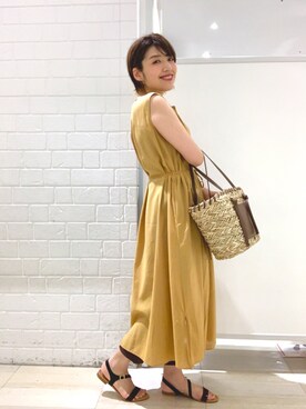 「GLOBAL WORK（グローバルワーク）のアイテム（かごバッグ）」を使った、tahanyanさん（レディース・155cm）の夏コーディネート