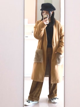 「ブラウンコーデ」｜「アイテム（キャスケット）」を使った、みんちゅさん（レディース・150cm）の冬コーディネート