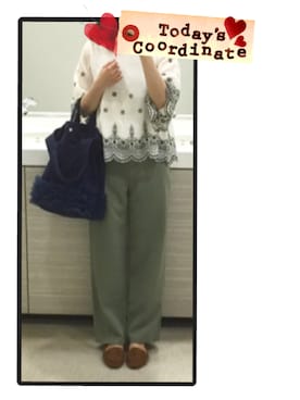 「刺繍」｜「アイテム（モカシン/デッキシューズ）」を使った、aiさん（レディース・155cm）の夏コーディネート