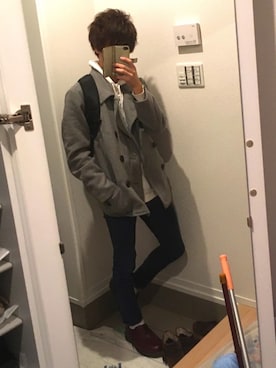 「大学生」｜「アイテム（ピーコート）」を使った、nobuさん（メンズ・170cm）の冬コーディネート