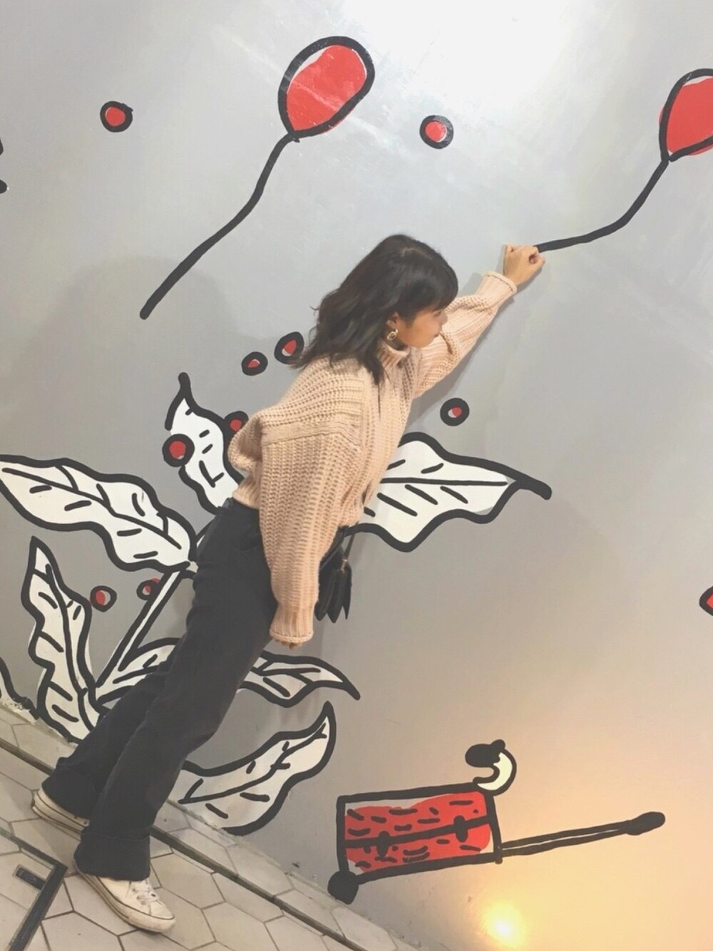 「ニット、オトナカジュアル、秋コーデ、今日のコーデ、オシャレパッソ、PR、PASSO」｜「H&Mのアイテム（ニット/セーター、ピンク系）」を使った、emu.さん（レディース・161cm）の秋コーディネートの1枚目の写真
