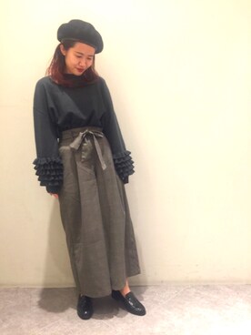 「袖フリル」｜「アイテム（ハンチング/ベレー帽）」を使った、yukiiiさん（レディース・153cm）の秋コーディネート