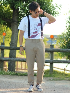 「アイテム（サスペンダー）」を使った、rettiyさん（メンズ・171cm）の秋コーディネート
