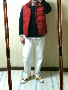 ダウンベストを使った 赤ダウン のメンズ人気ファッションコーディネート 地域 日本 Wear