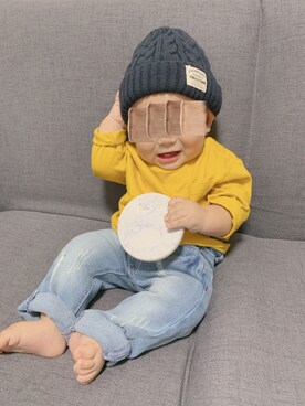 「9ヶ月」｜「アイテム（ニットキャップ/ビーニー）」を使った、Ｎ☺︎Ｙ☺︎︎︎︎Hさん（キッズ・70cm）の秋コーディネート