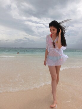 「アイテム（水着、レッド系）」を使った、ETさん（レディース・164cm）の春コーディネート