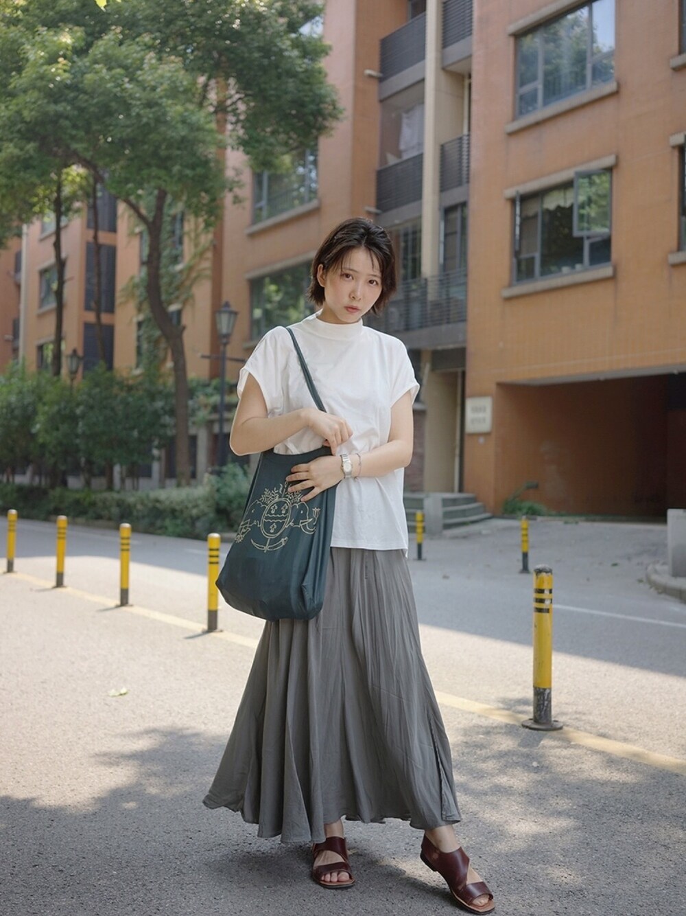 「Plage、FUDGE、LONDON、ecobag、GISELe、Astraet、initial、今日のコーデ、今日の服、おしゃれさんと繋がりたい」｜「petershamnurseriesのアイテム（バッグ、グリーン系）」を使った、Rach 🌌さん（レディース・163cm）の夏コーディネートの1枚目の写真