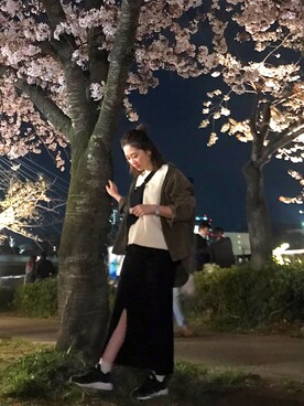 「ハラチ」｜「アイテム（スウェット）」を使った、m y u.さん（レディース・158cm）の春コーディネート