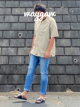 「UNIQLO（ユニクロ）のオープンカラーシャツ（半袖）（シャツ/ブラウス、ベージュ系）」を使った、waygawさん（メンズ・179cm）の夏コーディネート