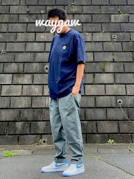 「Carhartt（カーハート）のcarhartt(カーハート) ビッグシルエット ポケット半袖 ロゴ Tシャツ Workwear Pocket 1/2 Sleeve T-Shirts（Tシャツ/カットソー、ブルー系）」を使った、waygawさん（メンズ・179cm）の夏コーディネート