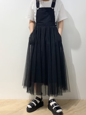 「NICE CLAUP（ナイスクラップ）のアイテム（オールインワン・サロペット）」を使った、chiさん（レディース・159cm）の夏コーディネート