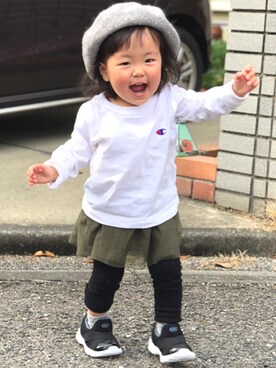 「アイテム（スカート）」を使った、YUKIKOさん（キッズ・70cm）の秋コーディネート