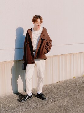 「ケーブルニット」｜「アイテム（ブルゾン）」を使った、トゥーさん（メンズ・173cm）の秋コーディネート