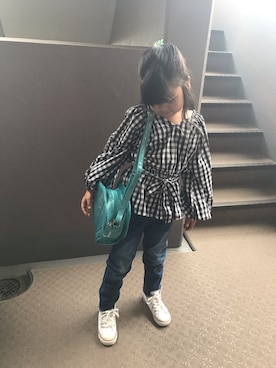 「GLOBAL WORK（グローバルワーク）の【キッズ】チェックカシュクールブラウス/802917（シャツ/ブラウス、ブラック系）」を使った、サニーさん（レディース）の秋コーディネート